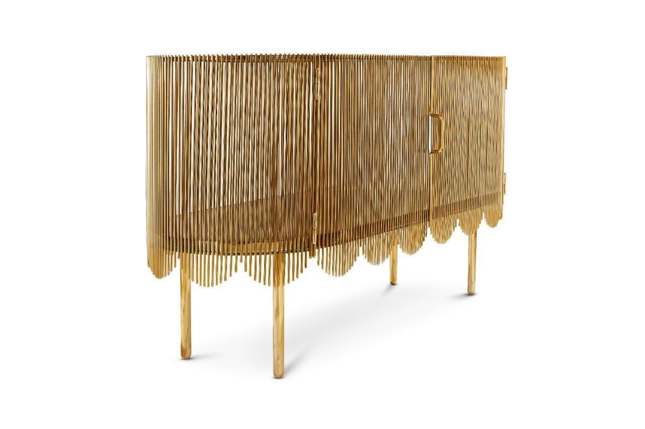 Strings Credenza Sideboard Gold by Nika Zupanc is a metal cabinet made of multiple steel 