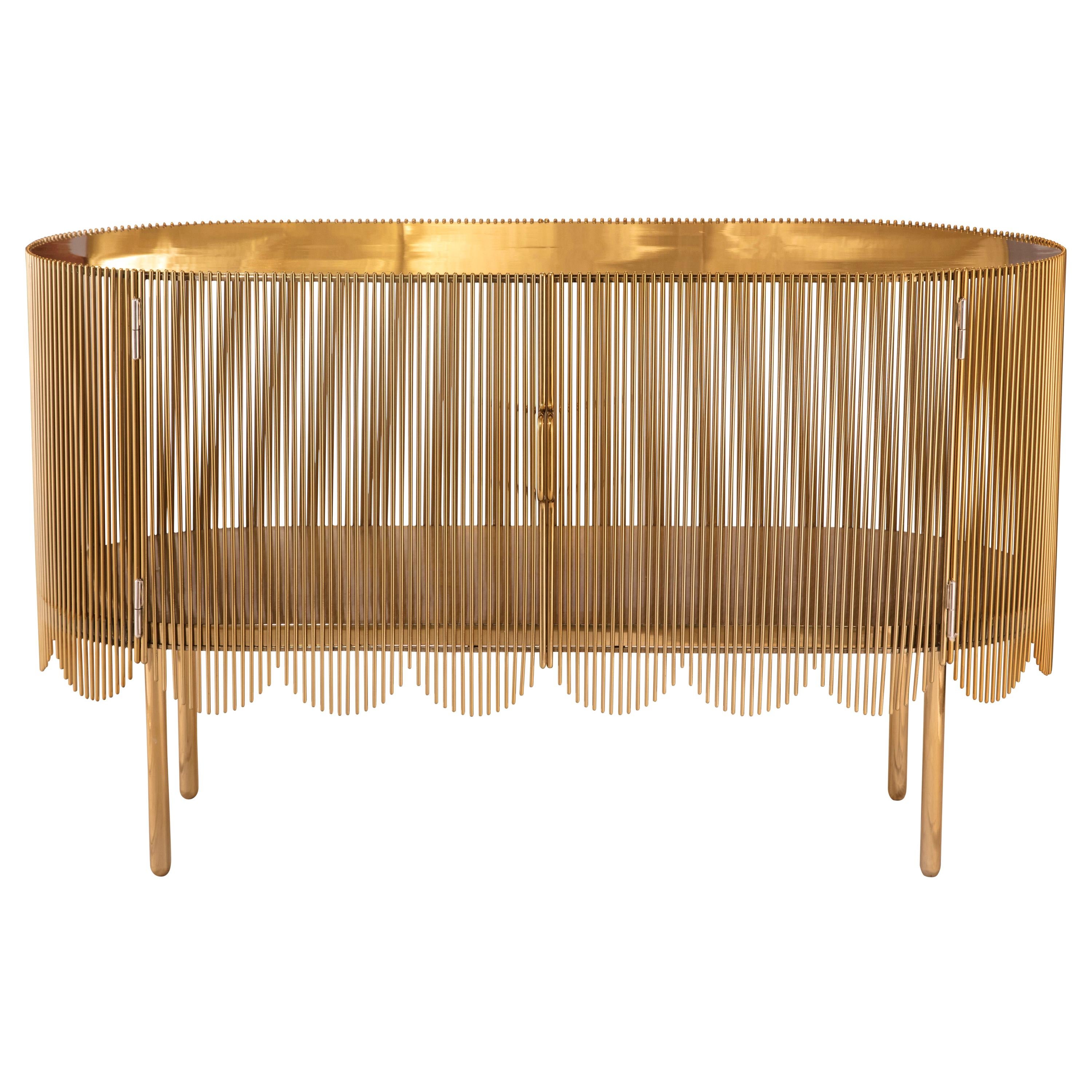 Strings Credenza Sideboard Gold by Nika Zupanc For Sale