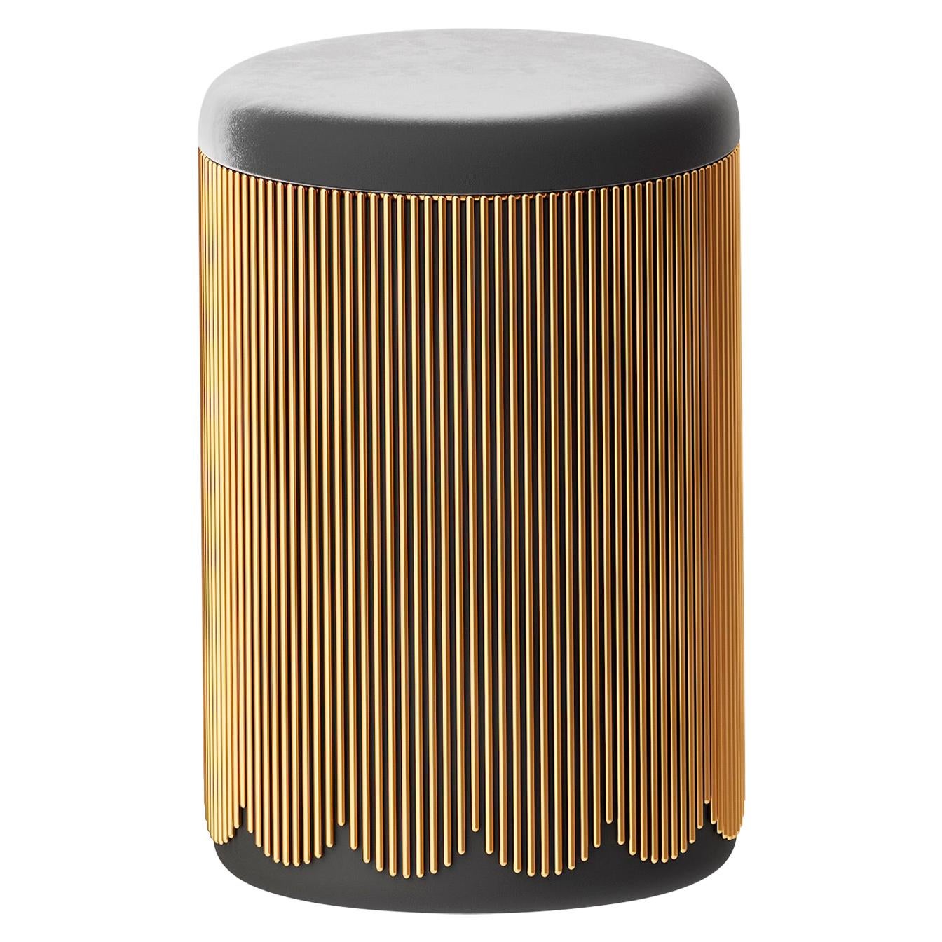 Strings Gold Pouf with Black Velvet by Nika Zupanc For Sale