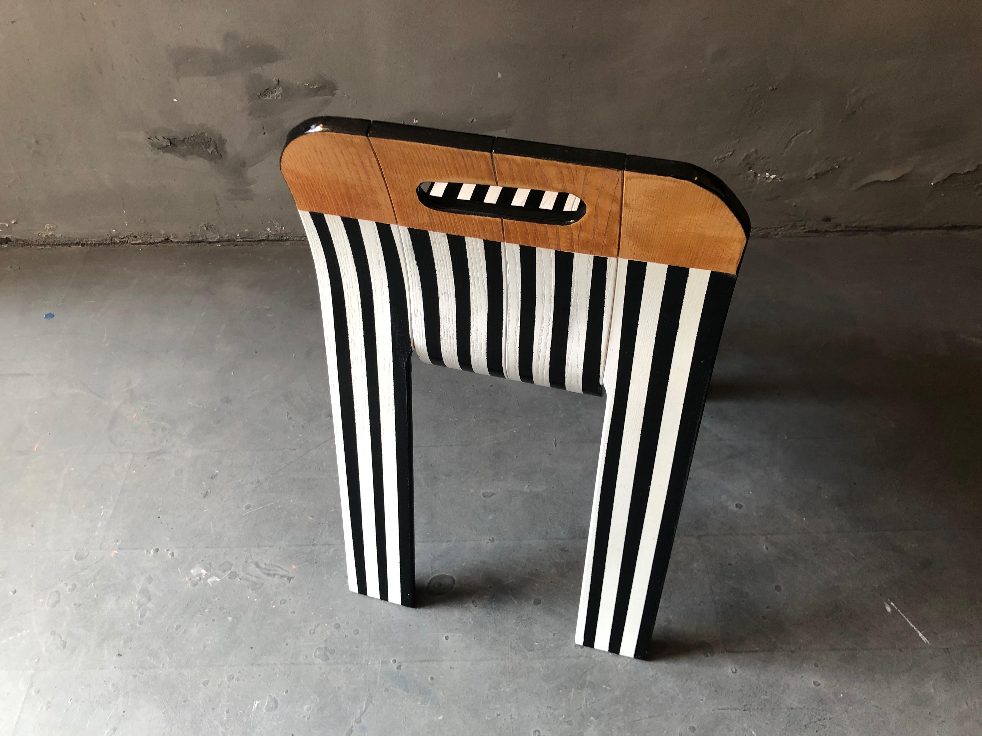 Lacquered Strip Chair, Gijs Bakker for Castelijn, contemporized in B & W by Atelier Staab For Sale