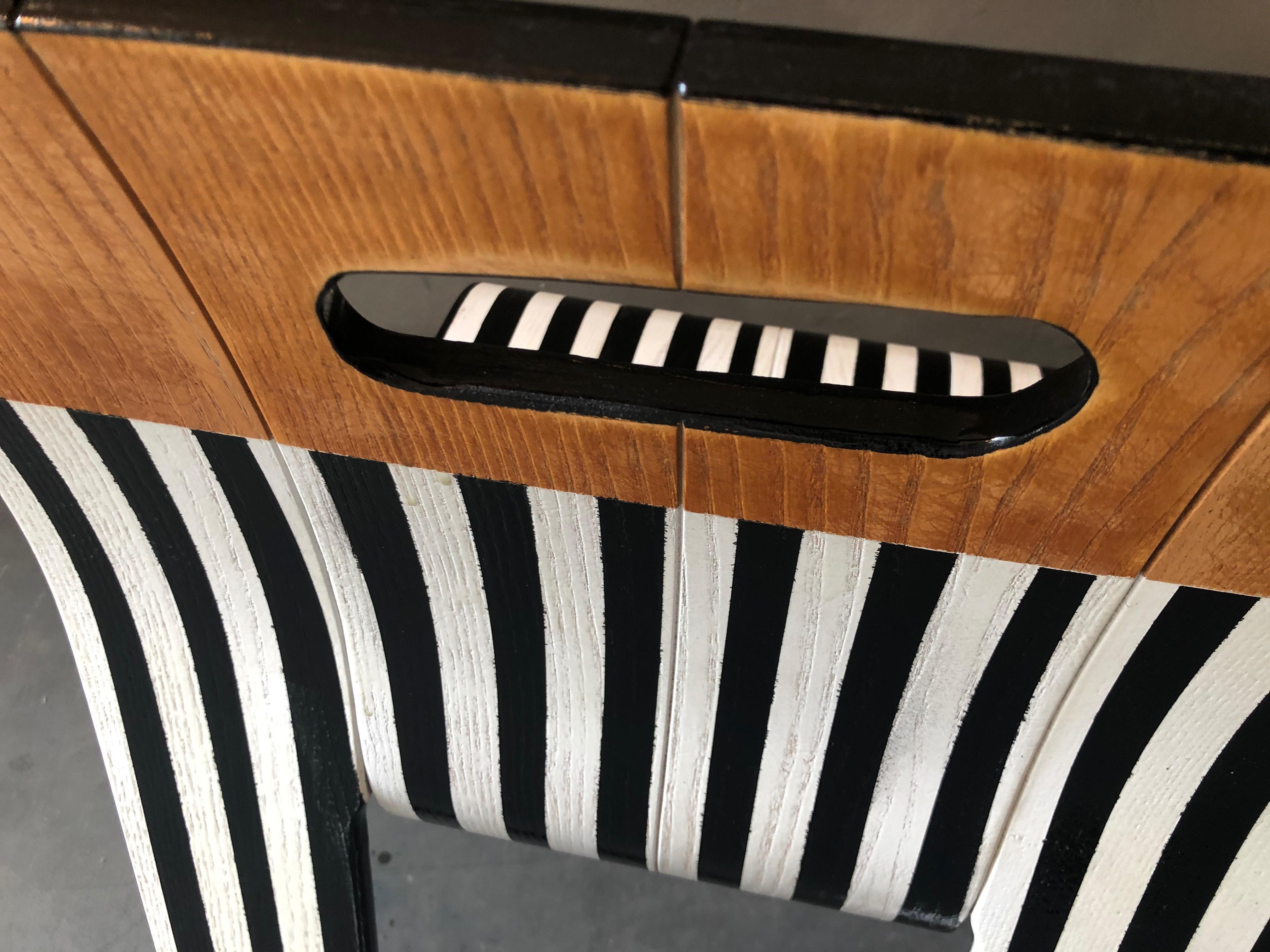 Plywood Strip Chair, Gijs Bakker for Castelijn, contemporized in B & W by Atelier Staab For Sale