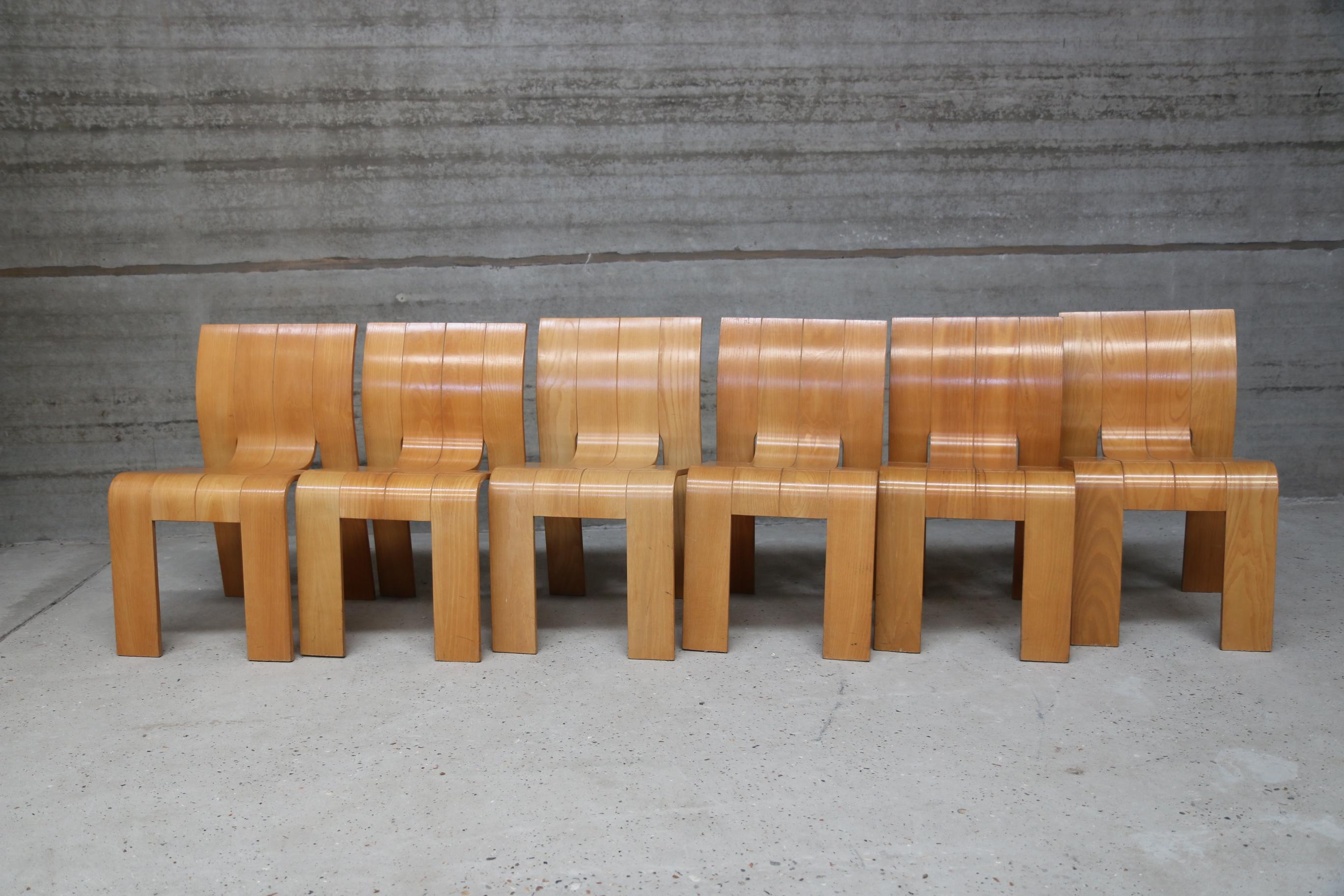 Mid-Century Modern Strip Chair Set of 6 by Gijs Bakker