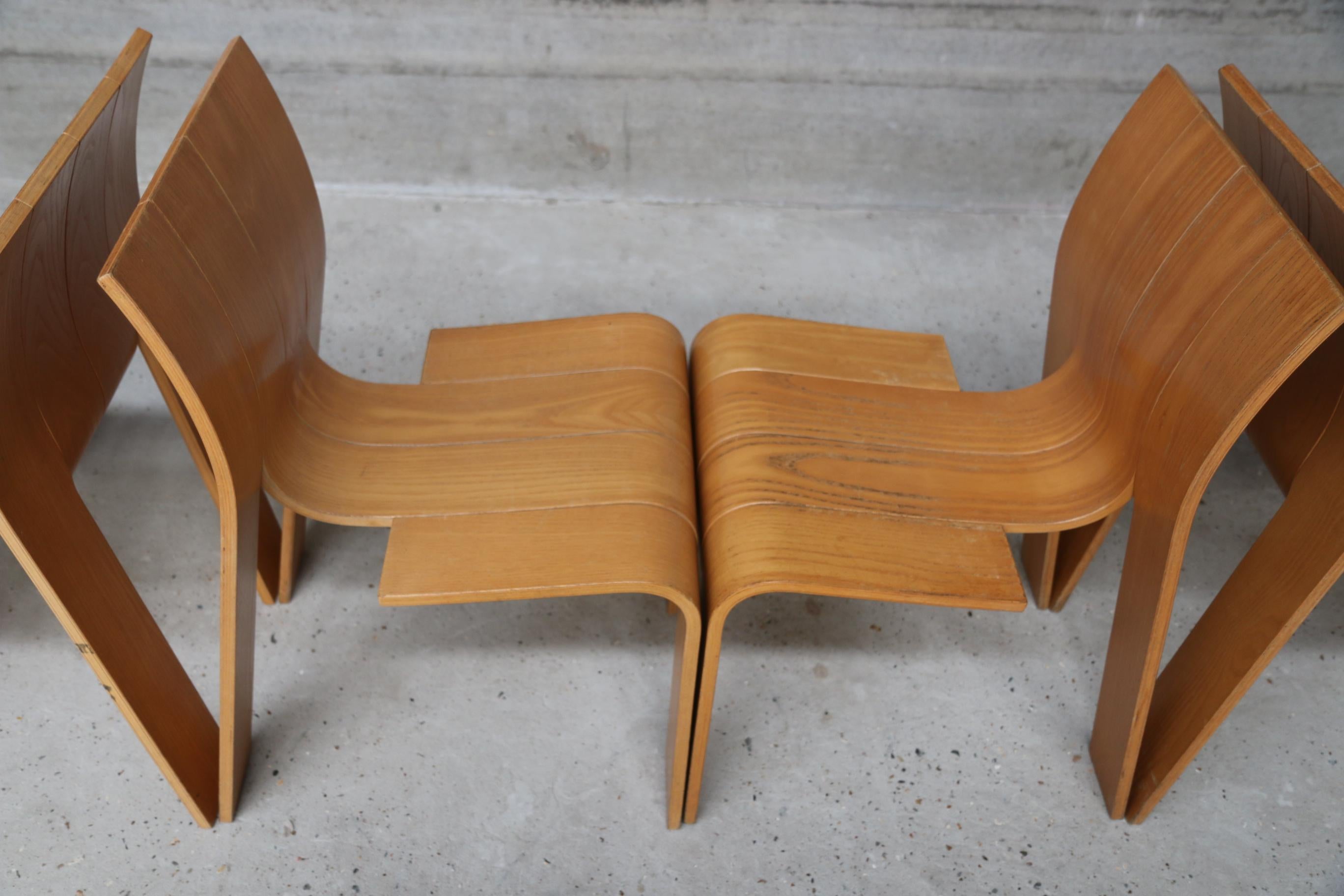 Beech Strip Chair Set of 6 by Gijs Bakker