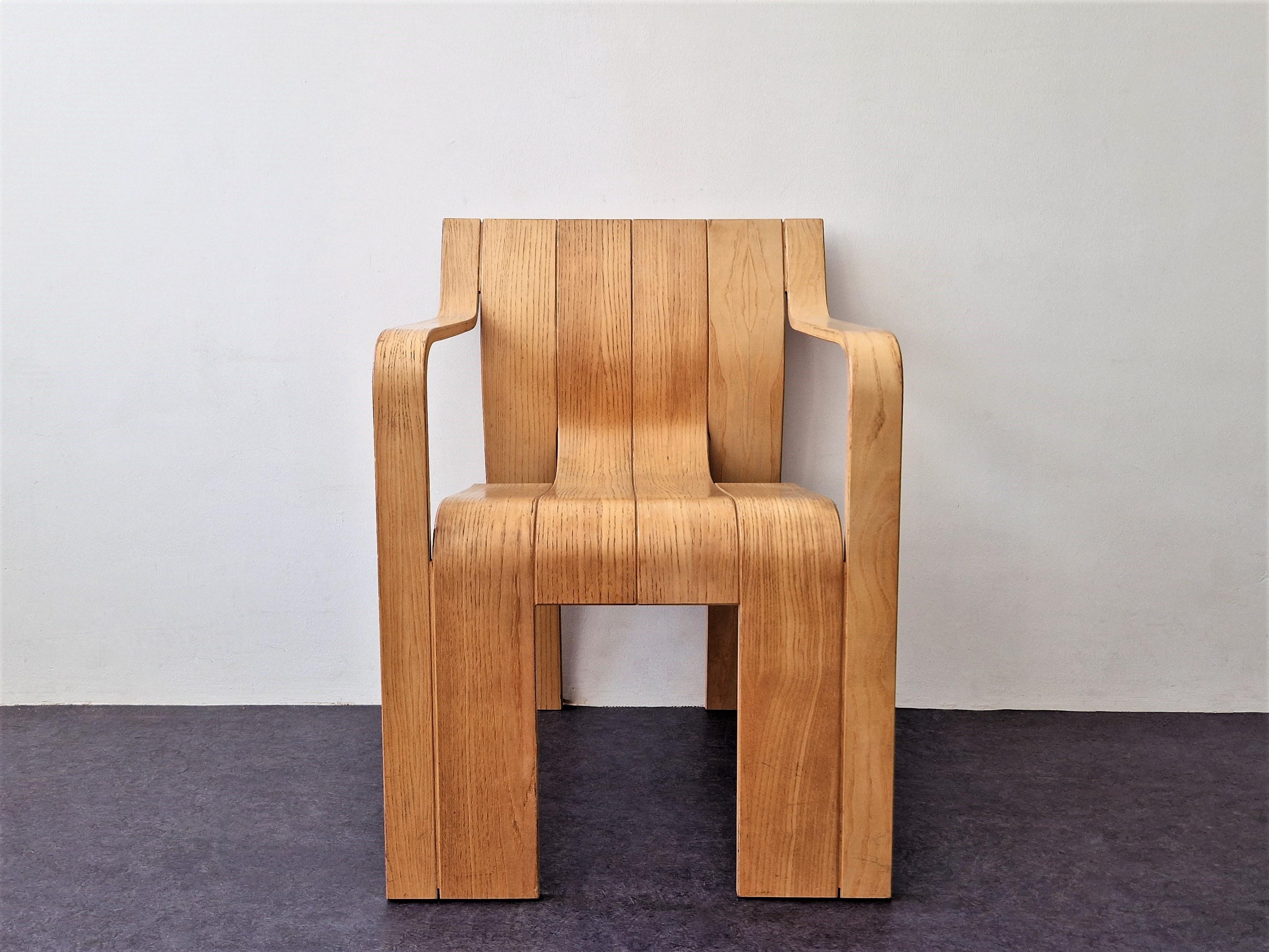 Mid-Century Modern Strip Chair with Armrests by Gijs Bakker for Castelijn, the Netherlands, 1970s For Sale