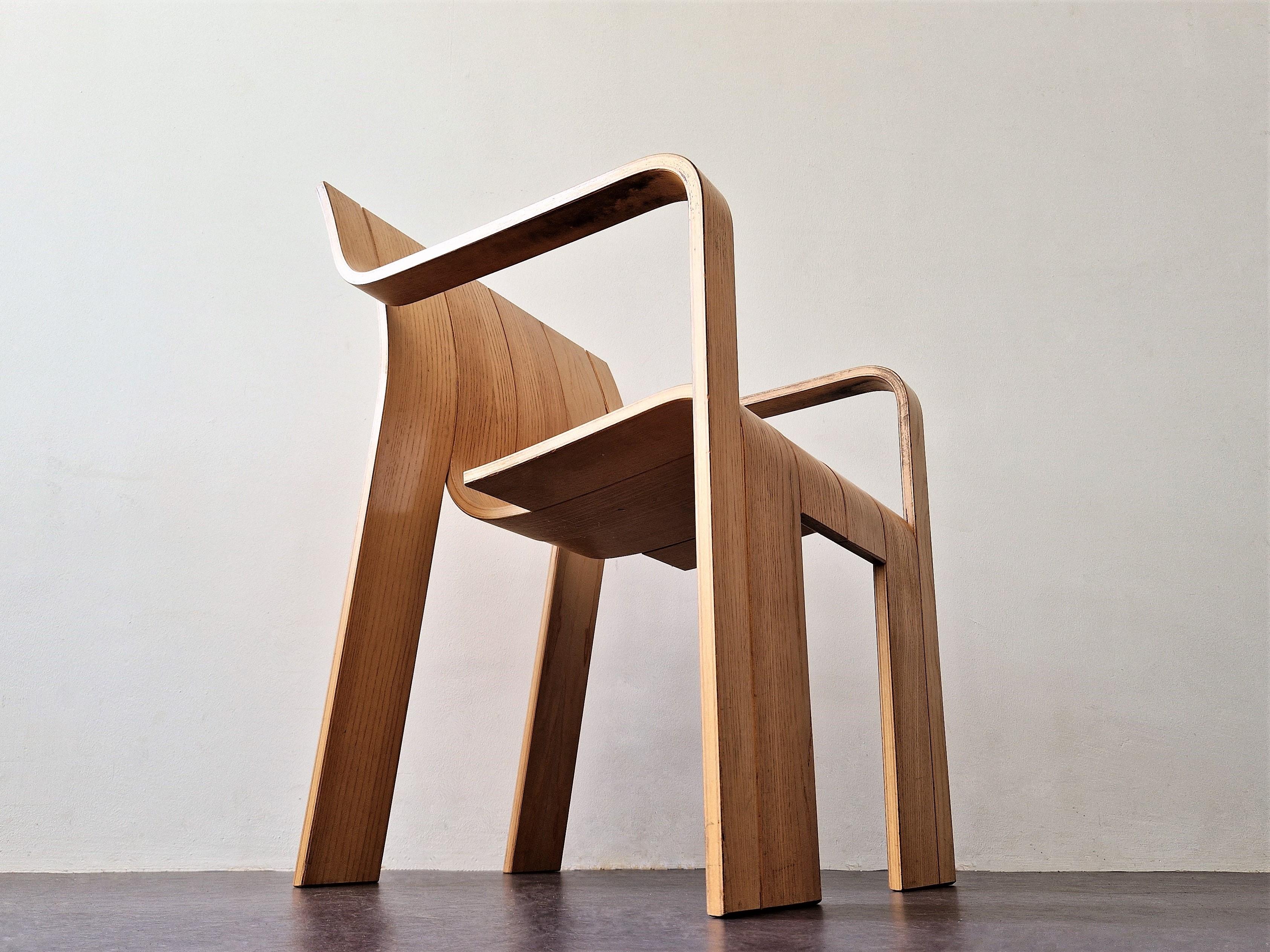 Laminated Strip Chair with Armrests by Gijs Bakker for Castelijn, the Netherlands, 1970s For Sale
