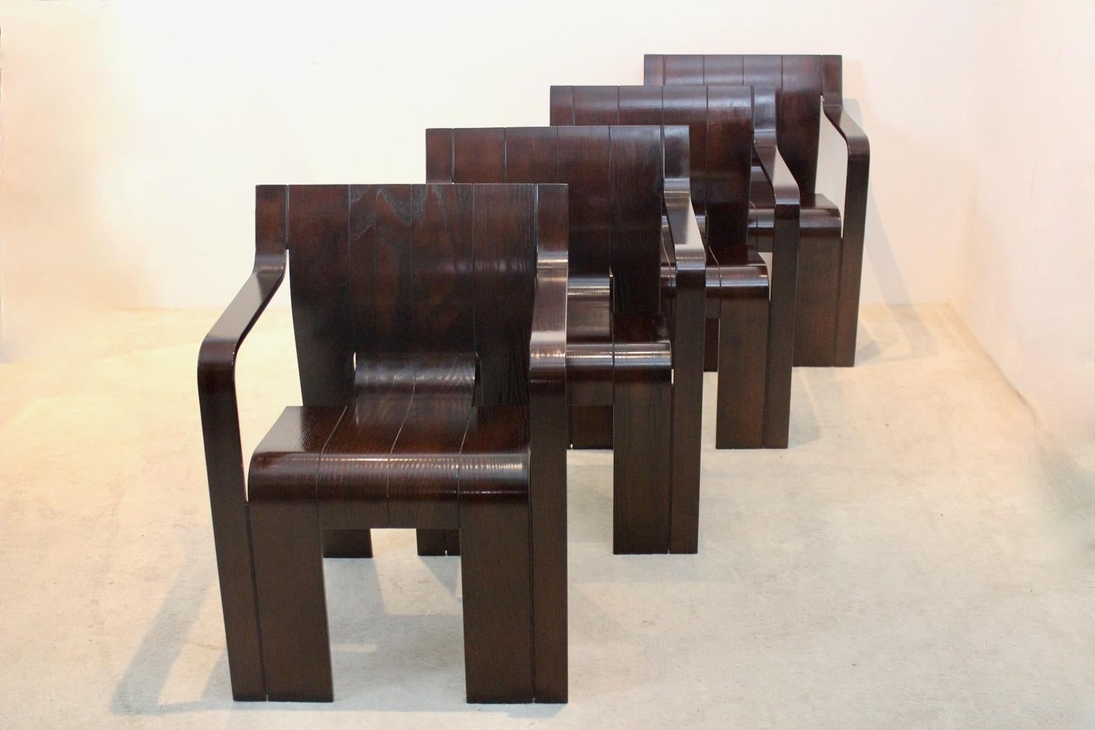 ‘Strip’ Chairs with Armrests in Dark-Brown Ashwood by Gijs Bakker for Castelijn In Good Condition For Sale In Voorburg, NL