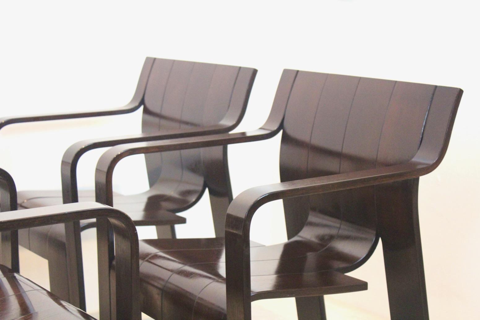 20th Century ‘Strip’ Chairs with Armrests in Dark-Brown Ashwood by Gijs Bakker for Castelijn For Sale