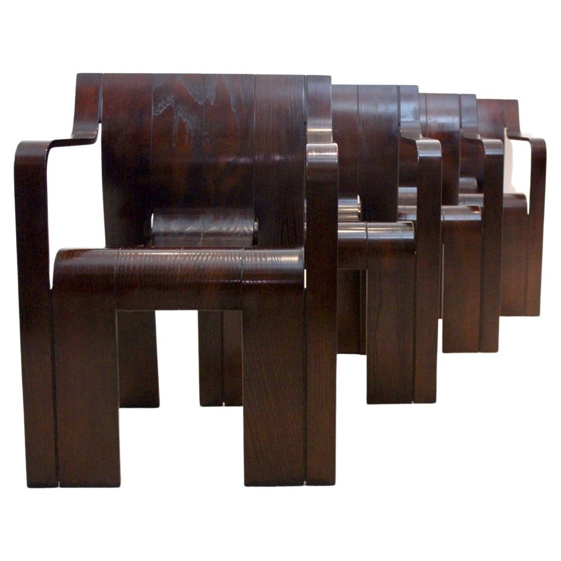 ‘Strip’ Chairs with Armrests in Dark-Brown Ashwood by Gijs Bakker for Castelijn For Sale