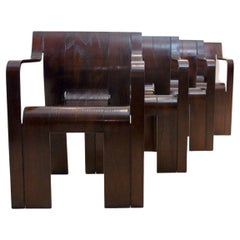 ‘Strip’ Chairs with Armrests in Dark-Brown Ashwood by Gijs Bakker for Castelijn