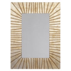 Strip Small Rectangular Grooved Champagne Wooden Wall Mirror by Spini Firenze