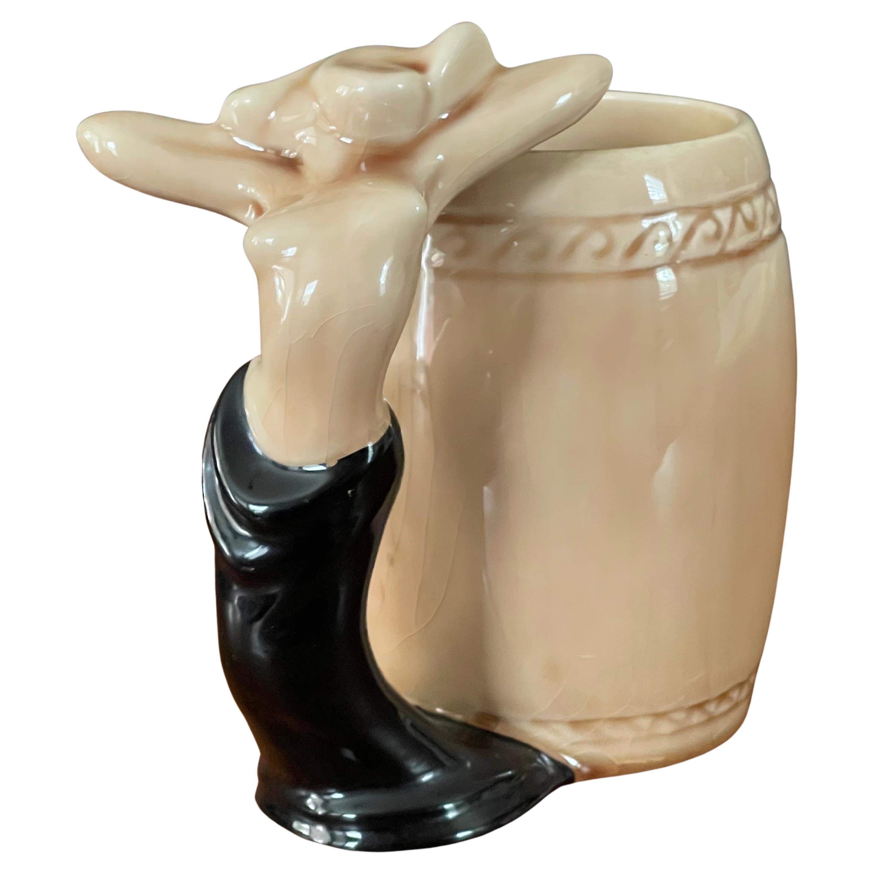 "Strip Tease- Eye Appeal" Ceramic Barware Mug by Dorothy Kindell For Sale