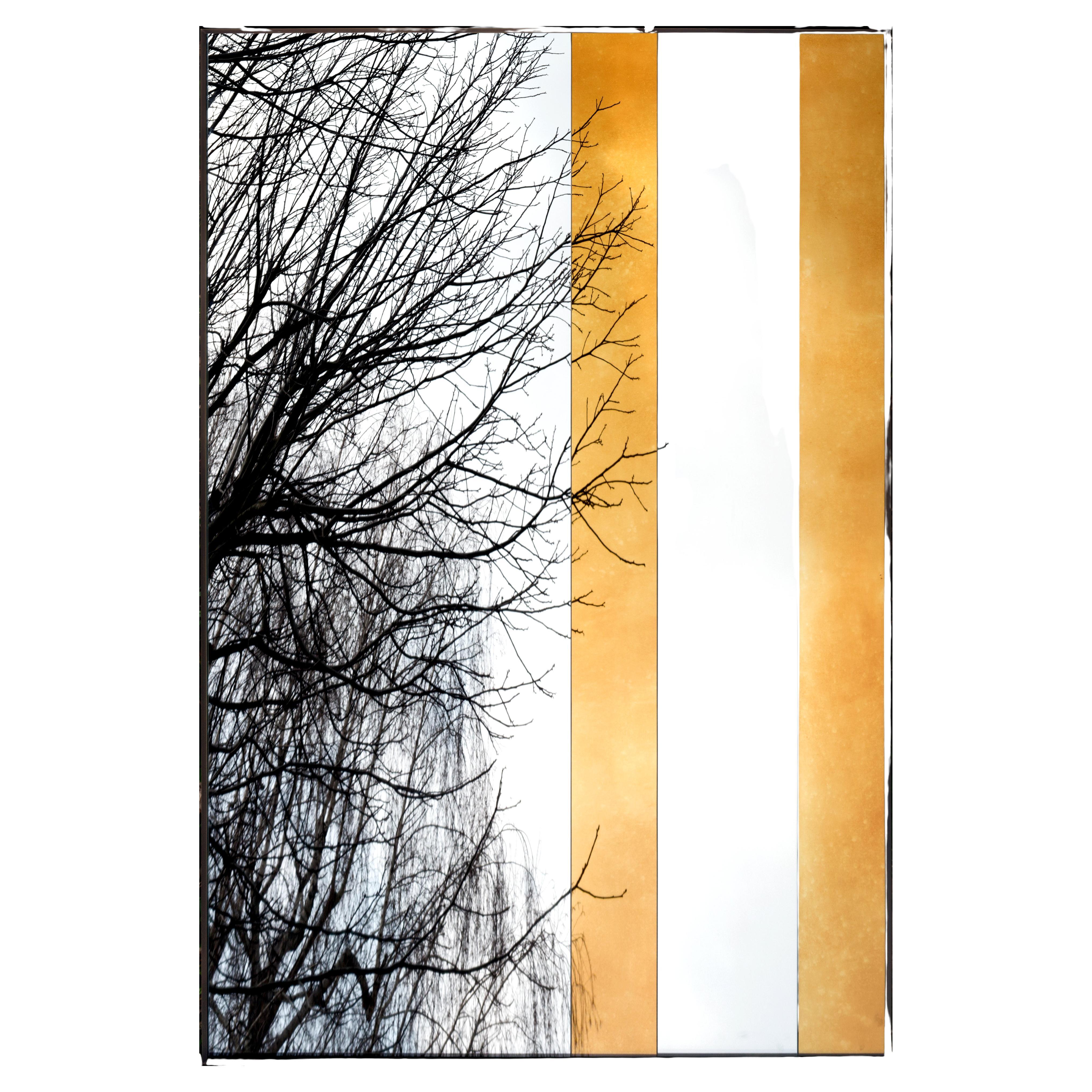 A furnishing accessory which plays with our perceptions, creating
changes of colour and slight vibrations in our sense of space. Strips of
coloured mirror alternate with others in clear or fumè mirror to make an imposing panel framed in metal in