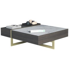 Stripe Coffee Table with Brass Legs and Marble Tabletop