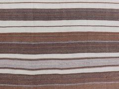 Stripe Design Turkish Vintage Flat-Weave Rug in Brown, Cognac, Ivory, and Gray
