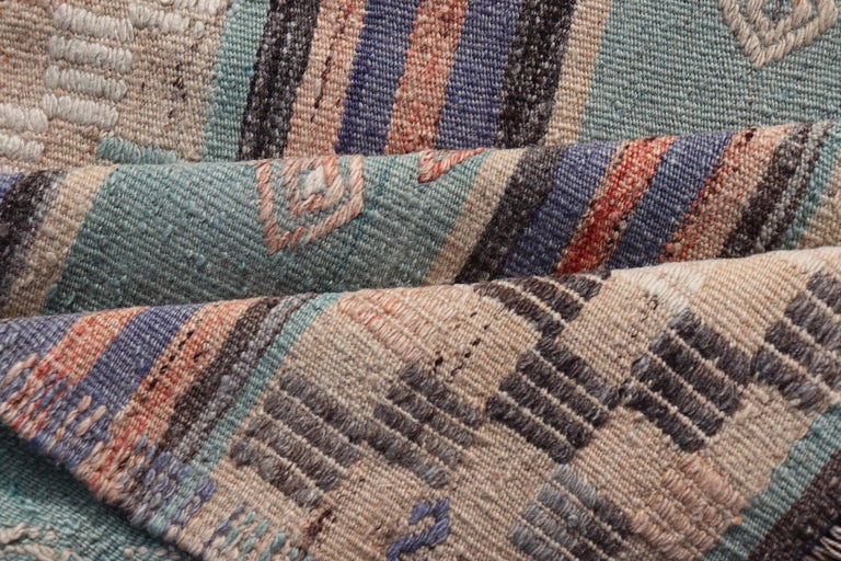 Stripe Design Turkish Vintage FlatWeave Rug in Light Green, Purple