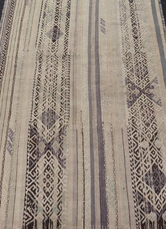 Stripe Design Turkish Vintage Flat-Weave Rug in Shades Grey, Brown, and Lavender