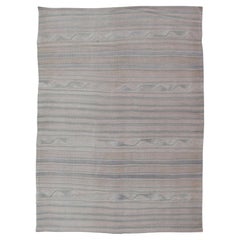 Stripe Design Turkish Vintage Kaysari Kilim Rug in Soft Pastel Tones 4'5 x 6'1