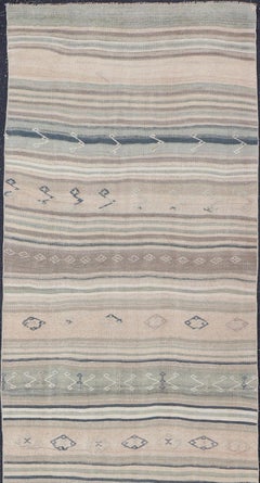 Stripe Design Turkish Vintage Kilim Runner in Soft Neutral Tones