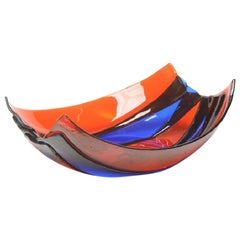 Stripe Large Resin Basket in Clear Dark Ruby and Blue by Enzo Mari