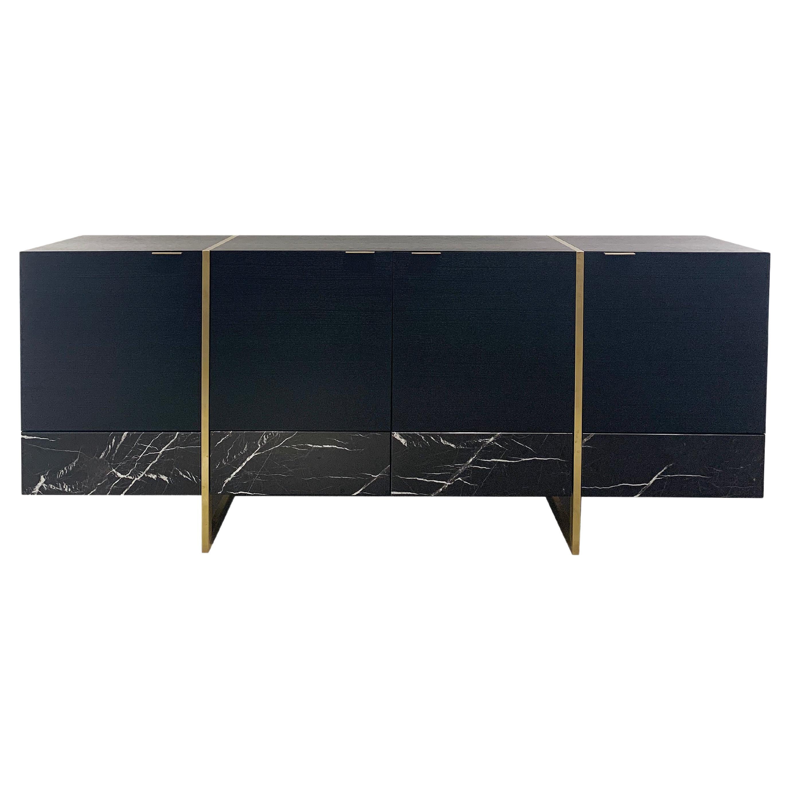 Stripe, Marble, Wood, Brass, Sideboard, Cabinet, Modern, 21st Century, Bespoke