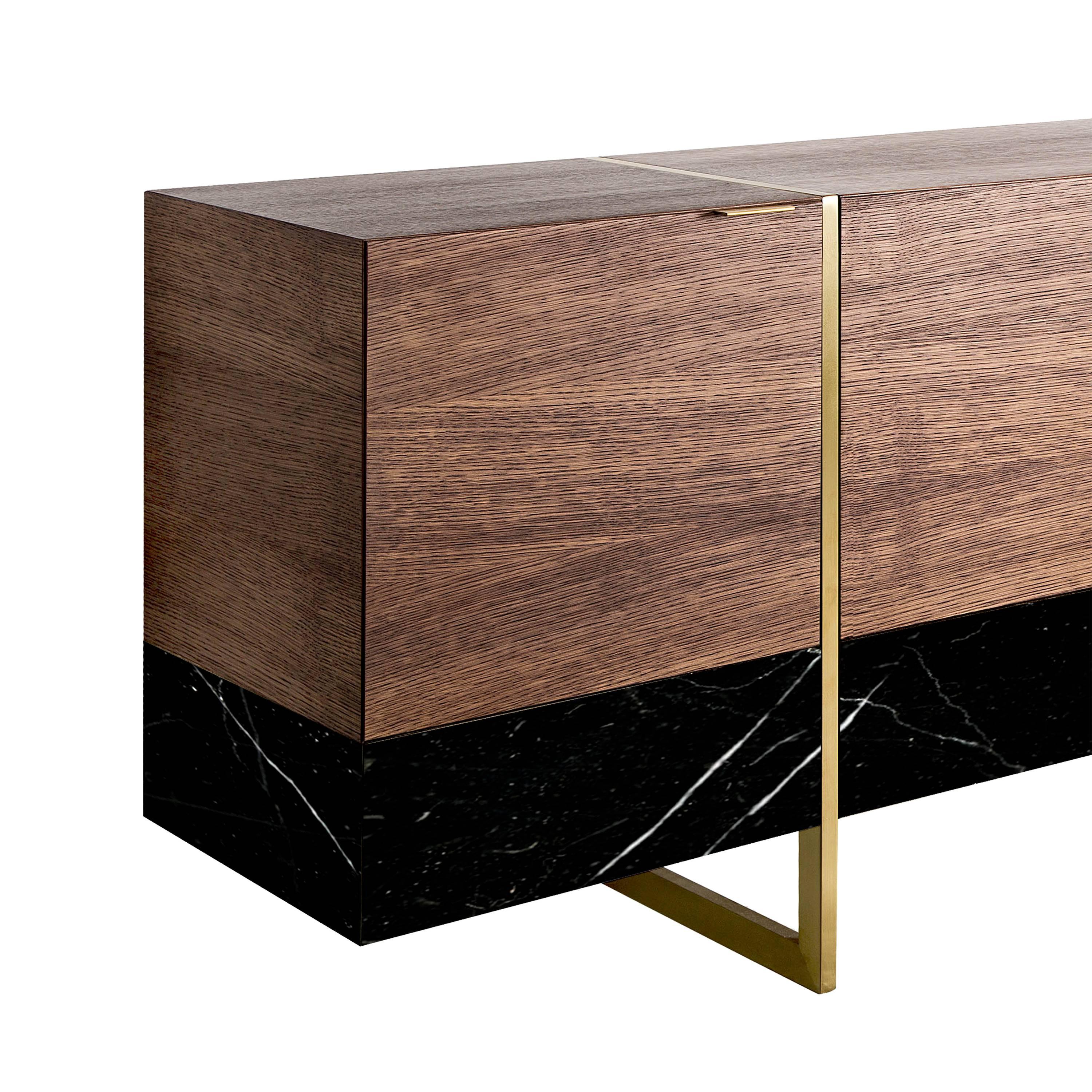 Streifenstreifen, Marmor, Holz, Messing, Sideboard, Schrank, Modern, 21. Jahrhundert, Maßanfertigung (Moderne)