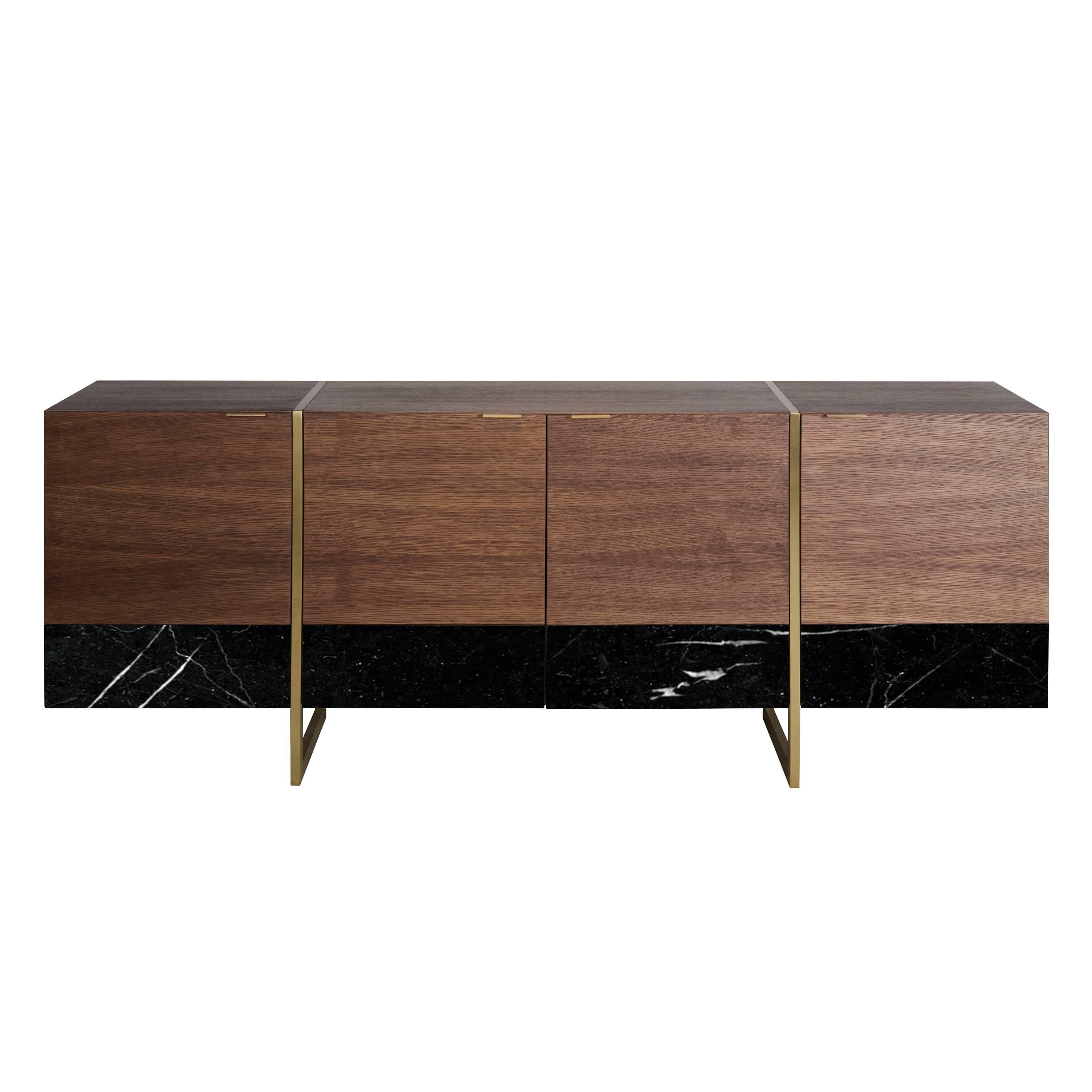Stripe, Marble, Wood, Brass, Sideboard, Cabinet, Modern, 21 Century, Bespoke For Sale