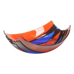 Cestino in resina Stripe Small di colore chiaro, rubino scuro e blu di Enzo Mari