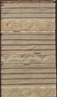 Stripe Vintage Turkish Kilim Flat-Weave Geometric Designed Runner