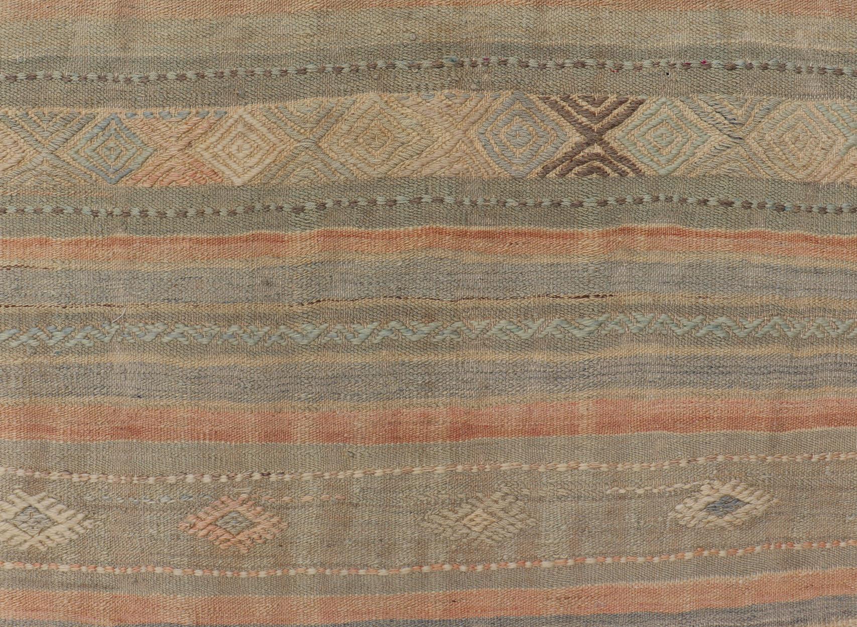 Stripe Vintage Turkish Kilim Flat-Weave Runner with Geometric Tribal Design In Good Condition For Sale In Atlanta, GA