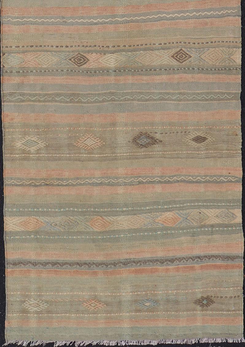 Stripe Vintage Turkish Kilim Flat-Weave Runner with Geometric Tribal Design For Sale 2