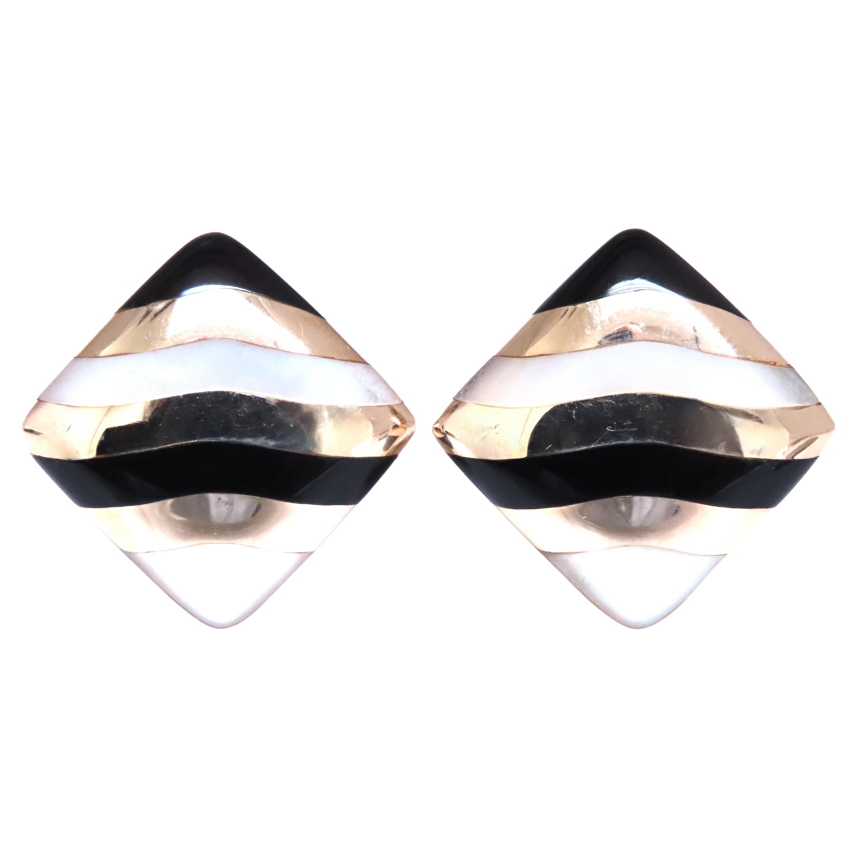 Pendientes de clip con estampado de rayas de cebra, ónix de 14 quilates, 12524* en venta