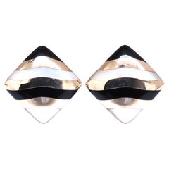 Ohrclips mit Zebra-Muster, 14-Karat-Gold, Onyx 12524*