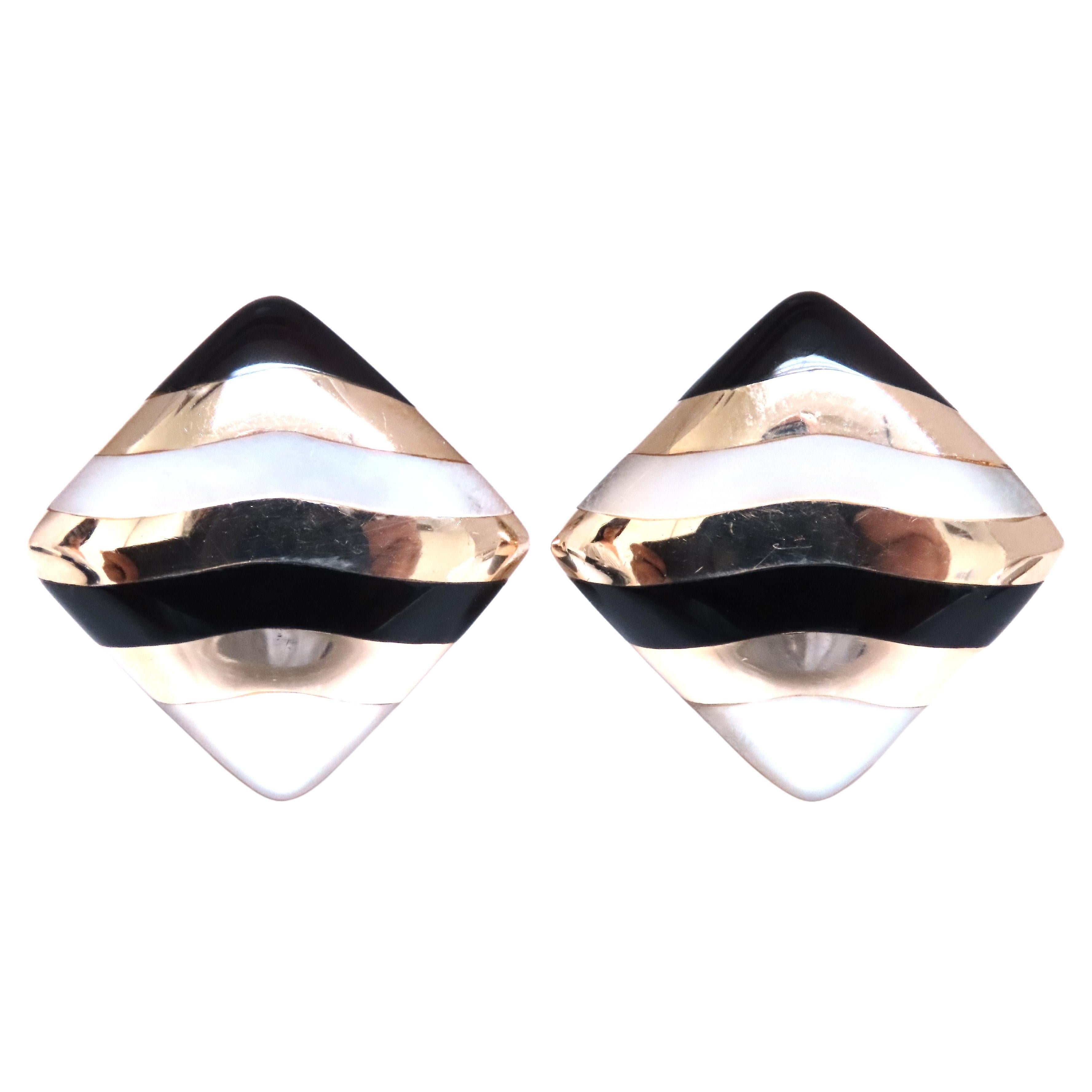 Pendientes de clip con motivo de cebra rayas Onix de 14 kt 12524