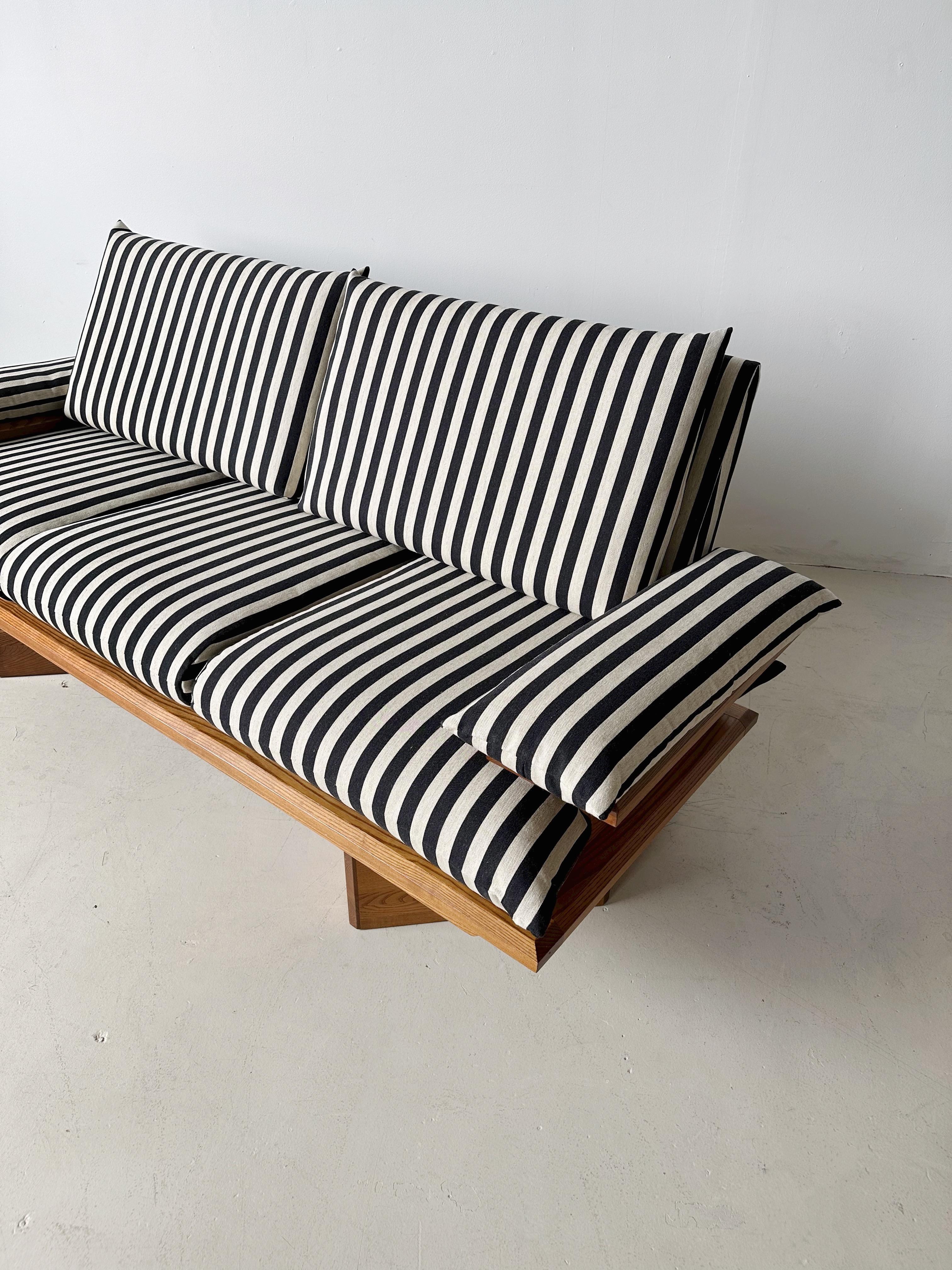Post-Modern Striped 3 Seater Sofa with Pine Frame For Sale
