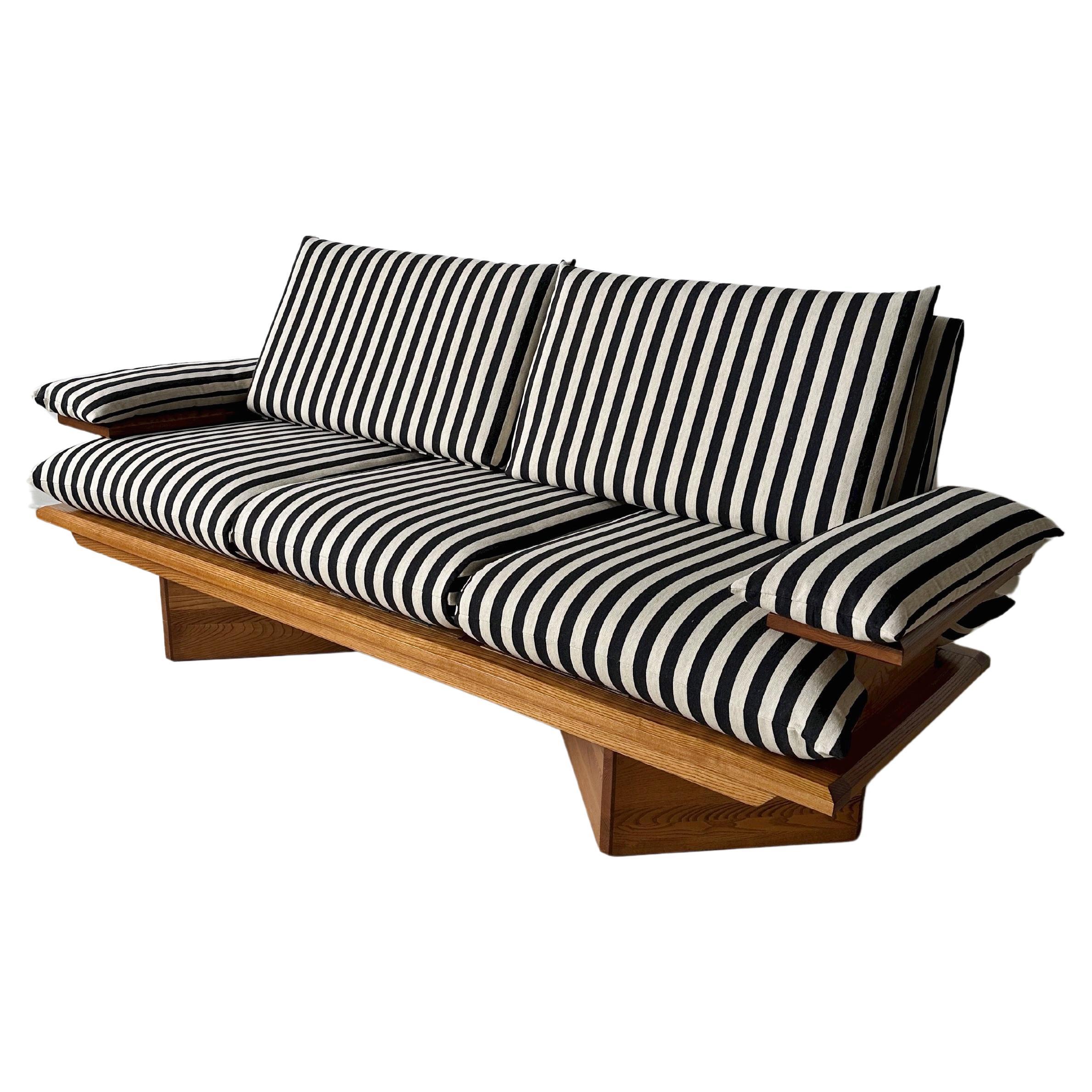 Striped 3 Seater Sofa with Pine Frame For Sale