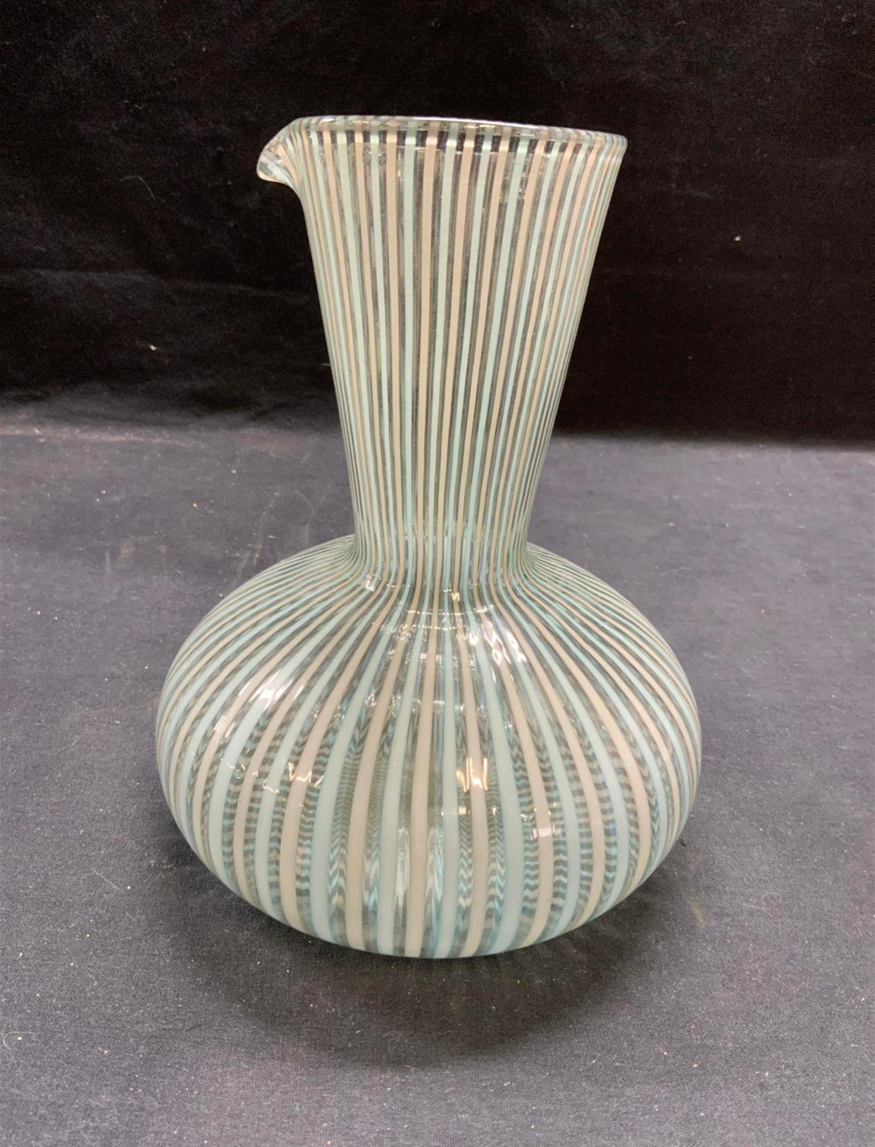 Mid-Century Modern Striped ‘A Canne’ Glass Carafe by Gio Ponti for Venini For Sale