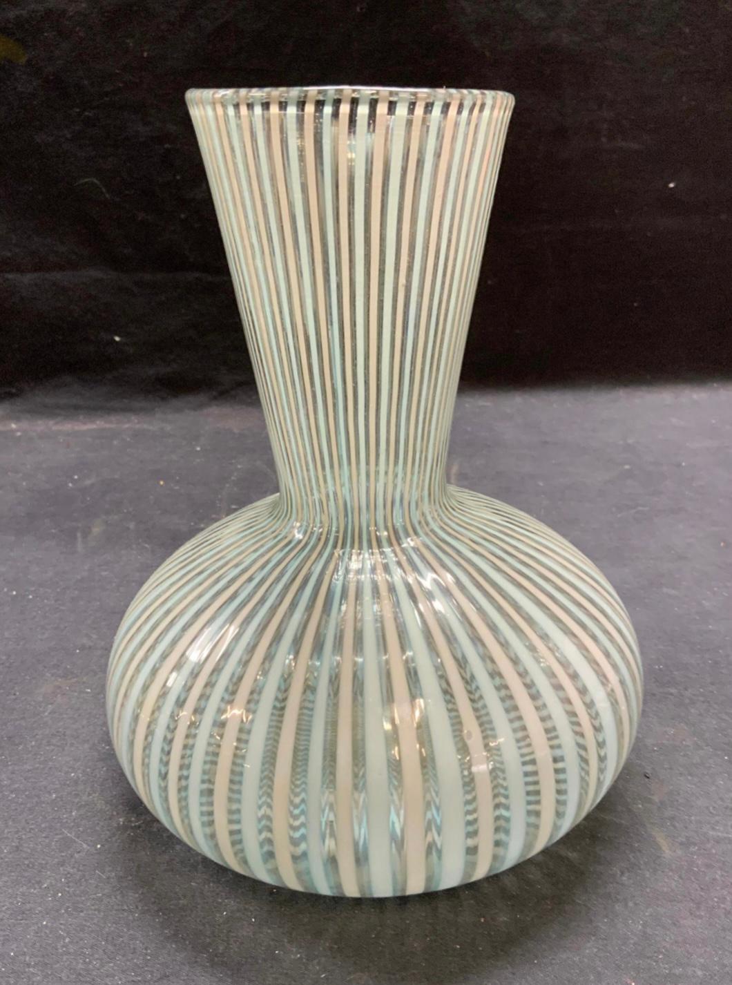 Italian Striped ‘A Canne’ Glass Carafe by Gio Ponti for Venini For Sale