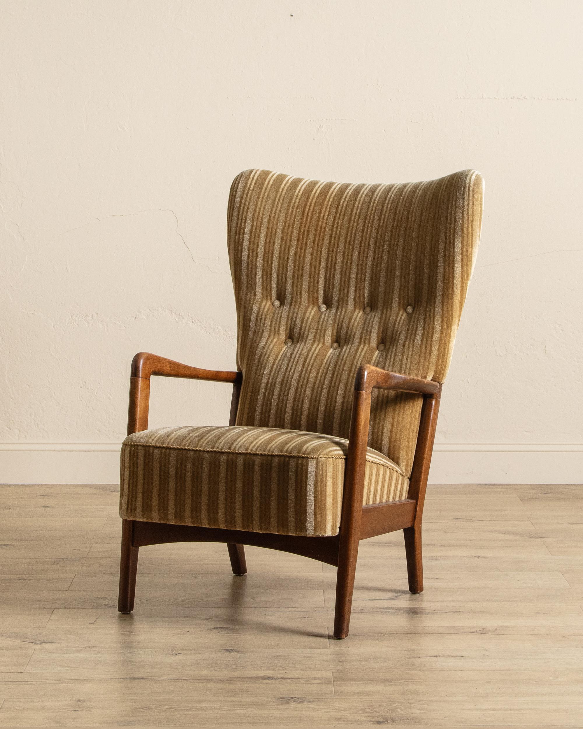 Mid-Century Modern Chaise longue en mohair ambré rayé par Søren Hansen, Danemark, années 1950 en vente