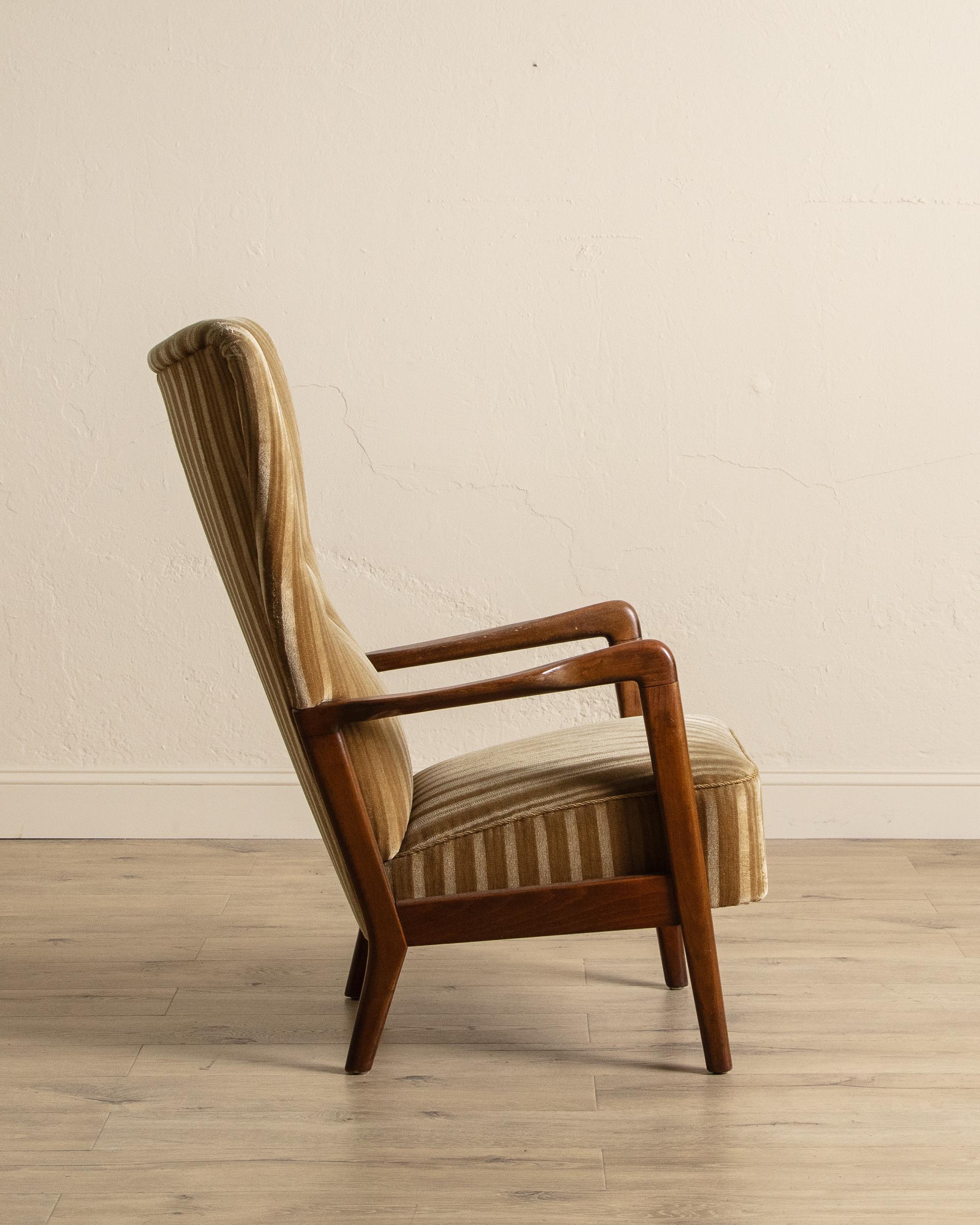 Danois Chaise longue en mohair ambré rayé par Søren Hansen, Danemark, années 1950 en vente