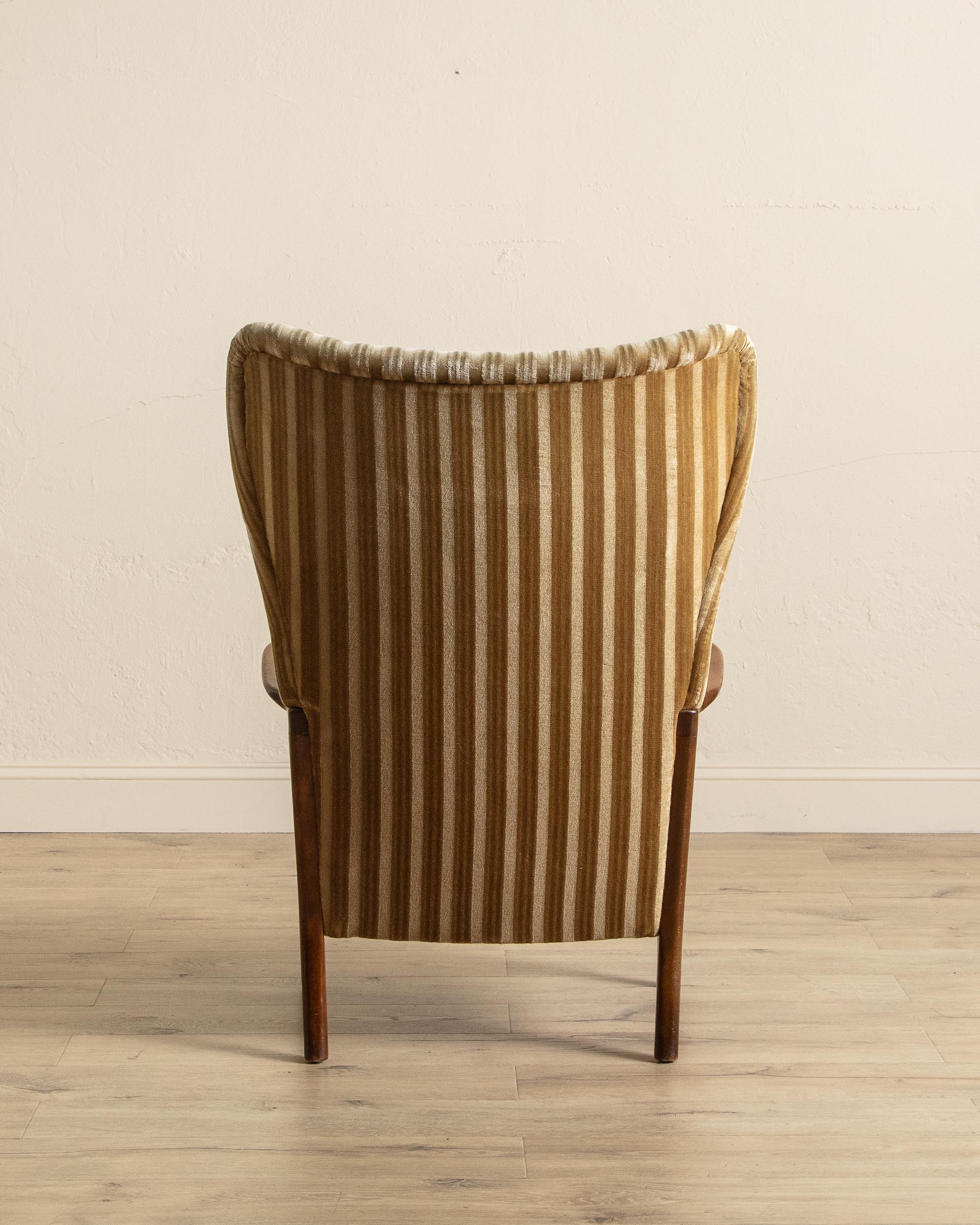 Travail du bois Chaise longue en mohair ambré rayé par Søren Hansen, Danemark, années 1950 en vente