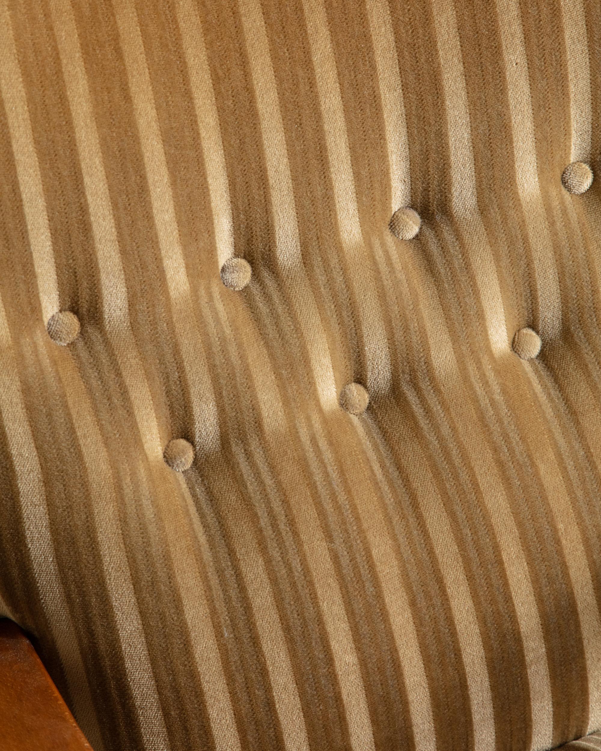 Tissu Chaise longue en mohair ambré rayé par Søren Hansen, Danemark, années 1950 en vente