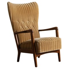 Chaise longue en mohair ambré rayé par Søren Hansen, Danemark, années 1950