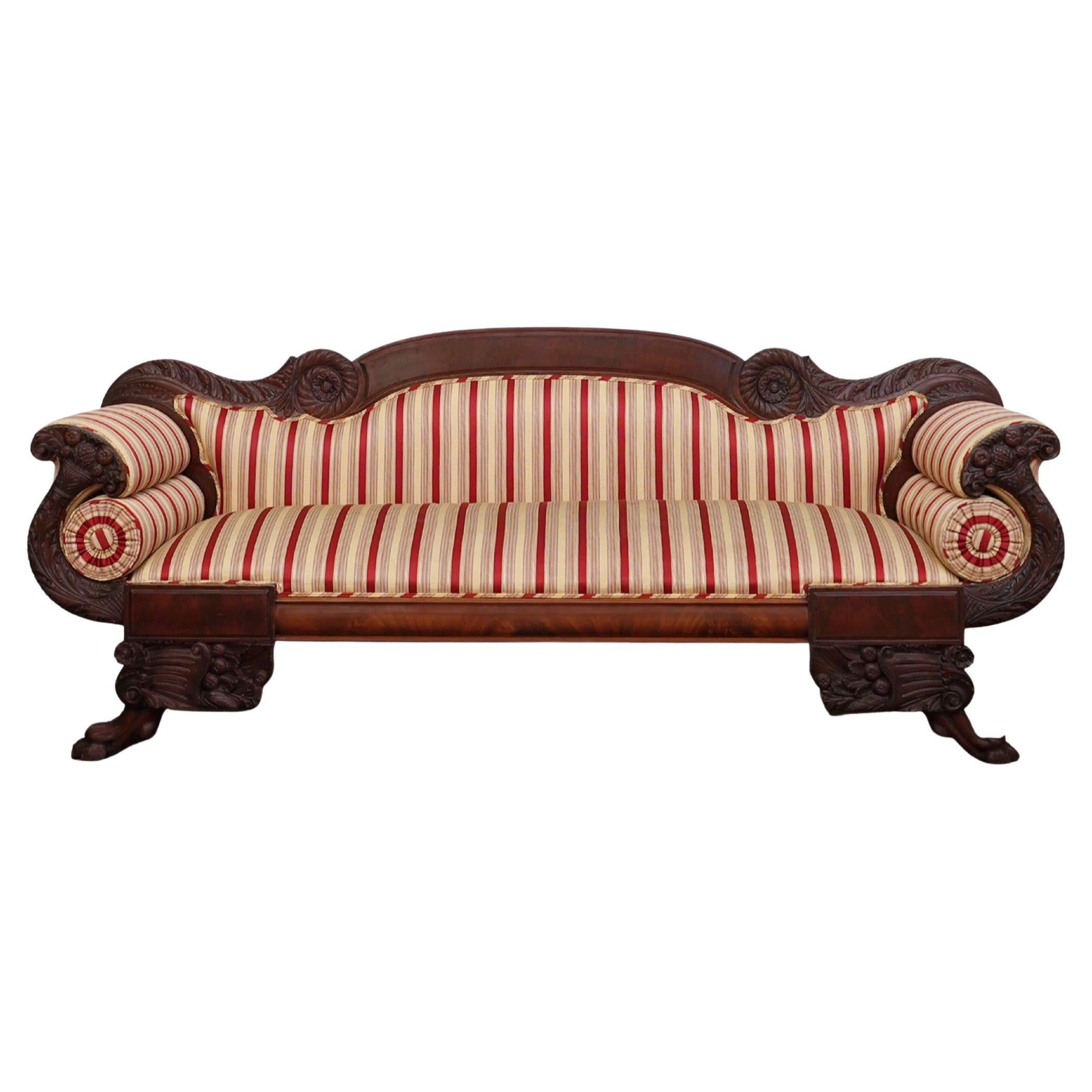 Striped American Empire Style Sofa For Sale