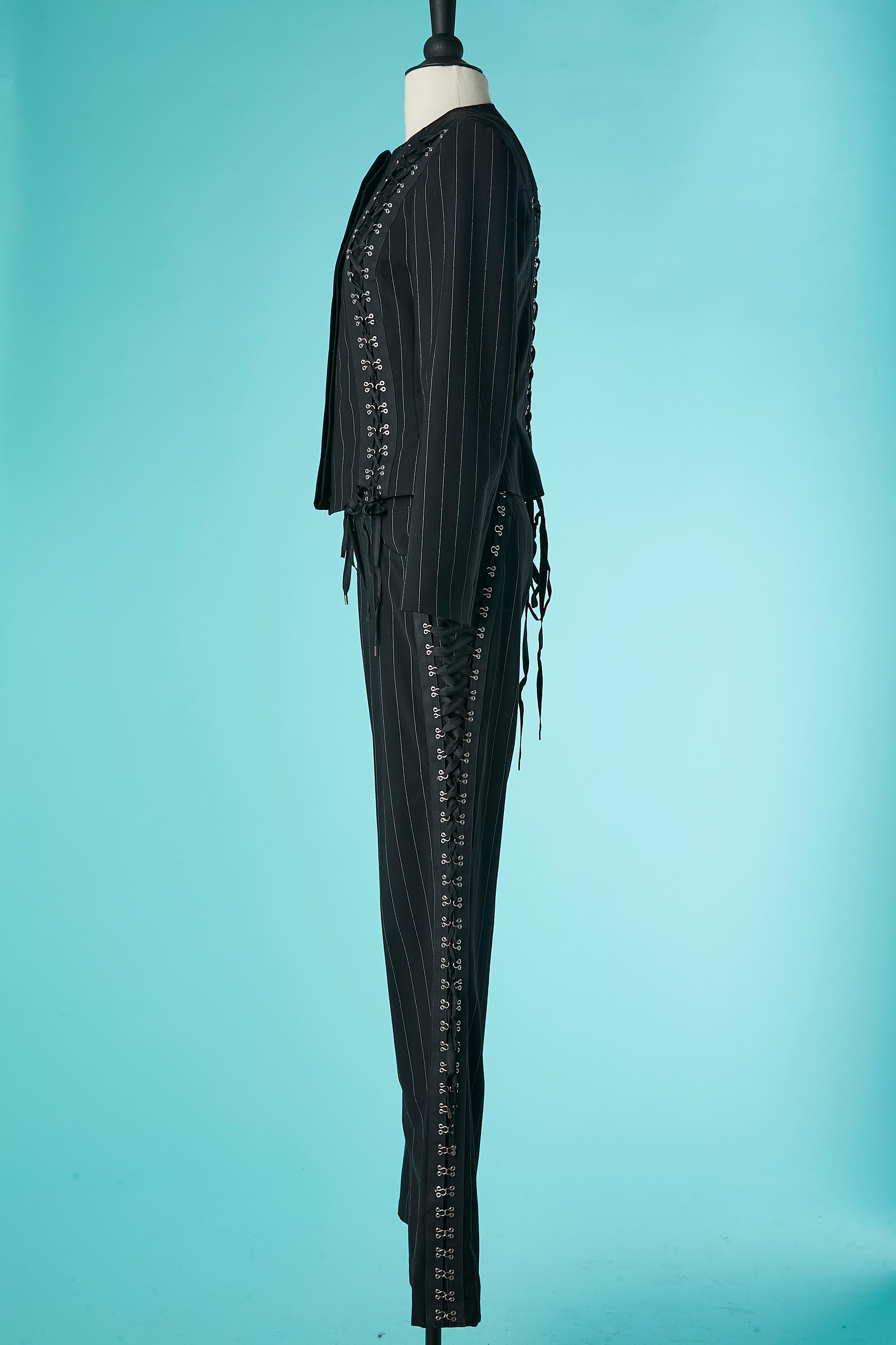 Women's Striped and laced trouser pant suit ensemble John Galliano Circa 2000
