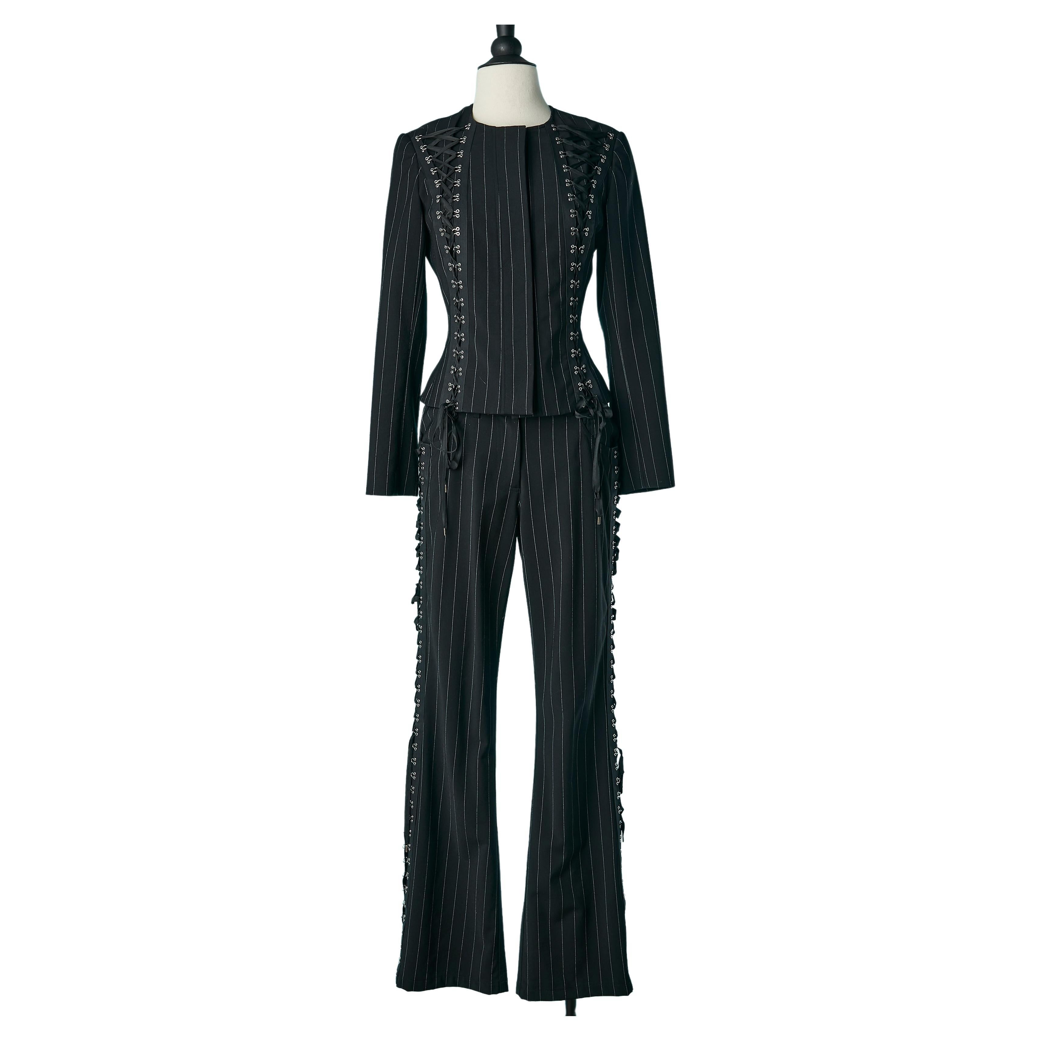 Striped and laced trouser pant suit ensemble John Galliano Circa 2000