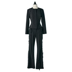 Striped and laced trouser pant suit ensemble John Galliano Circa 2000