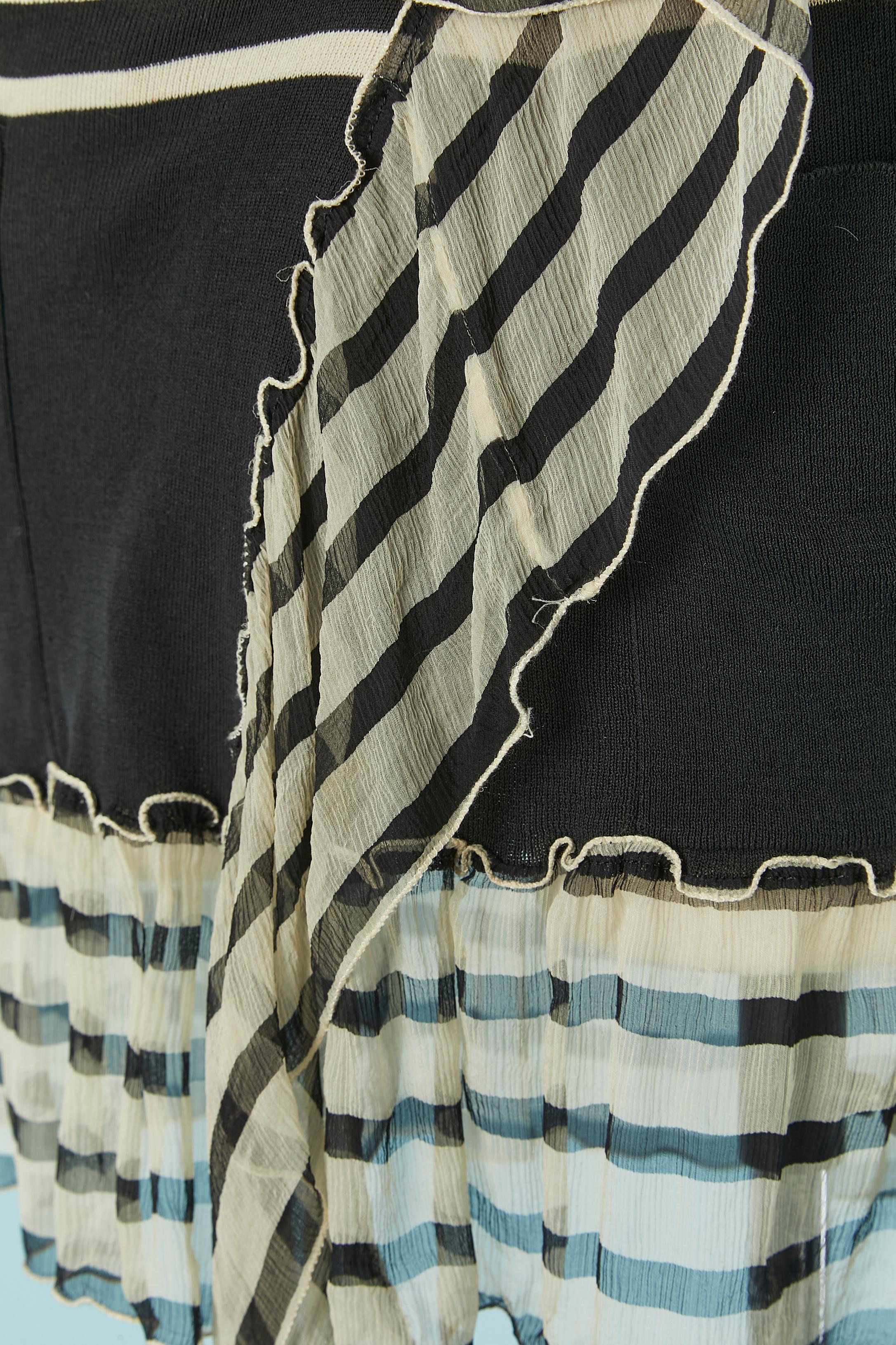 Women's Striped and wrapped dress with silk chiffon ruffle edge JP Gaultier Maille For Sale