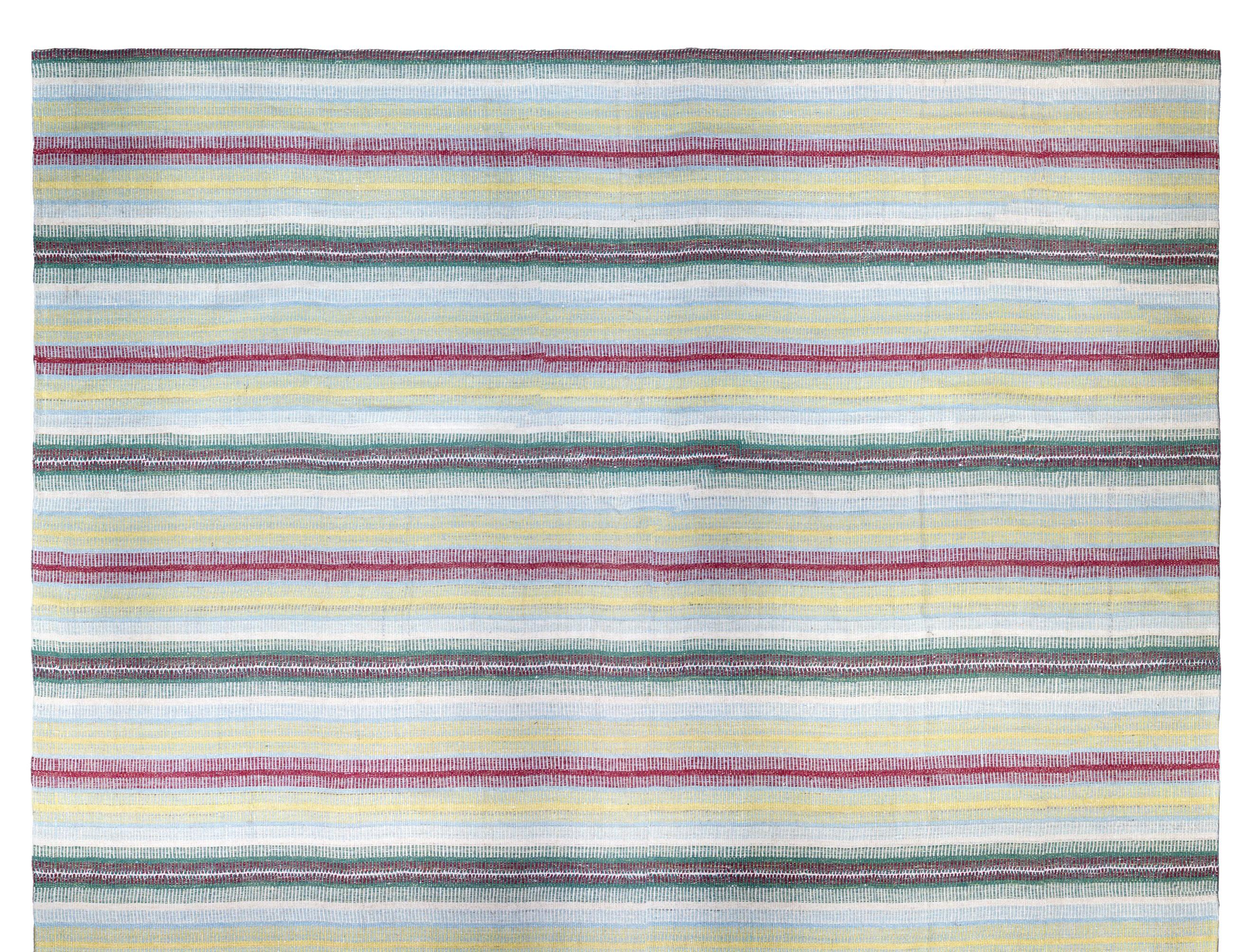 XX secolo Tappeto a righe - Tessuto a mano - Blu Giallo Rosso in vendita