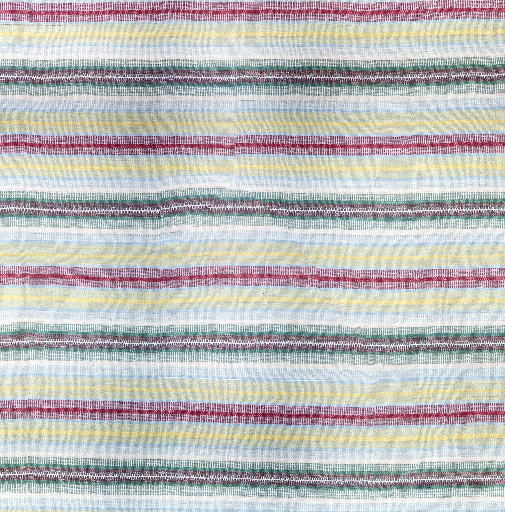 Lana Tappeto a righe - Tessuto a mano - Blu Giallo Rosso in vendita