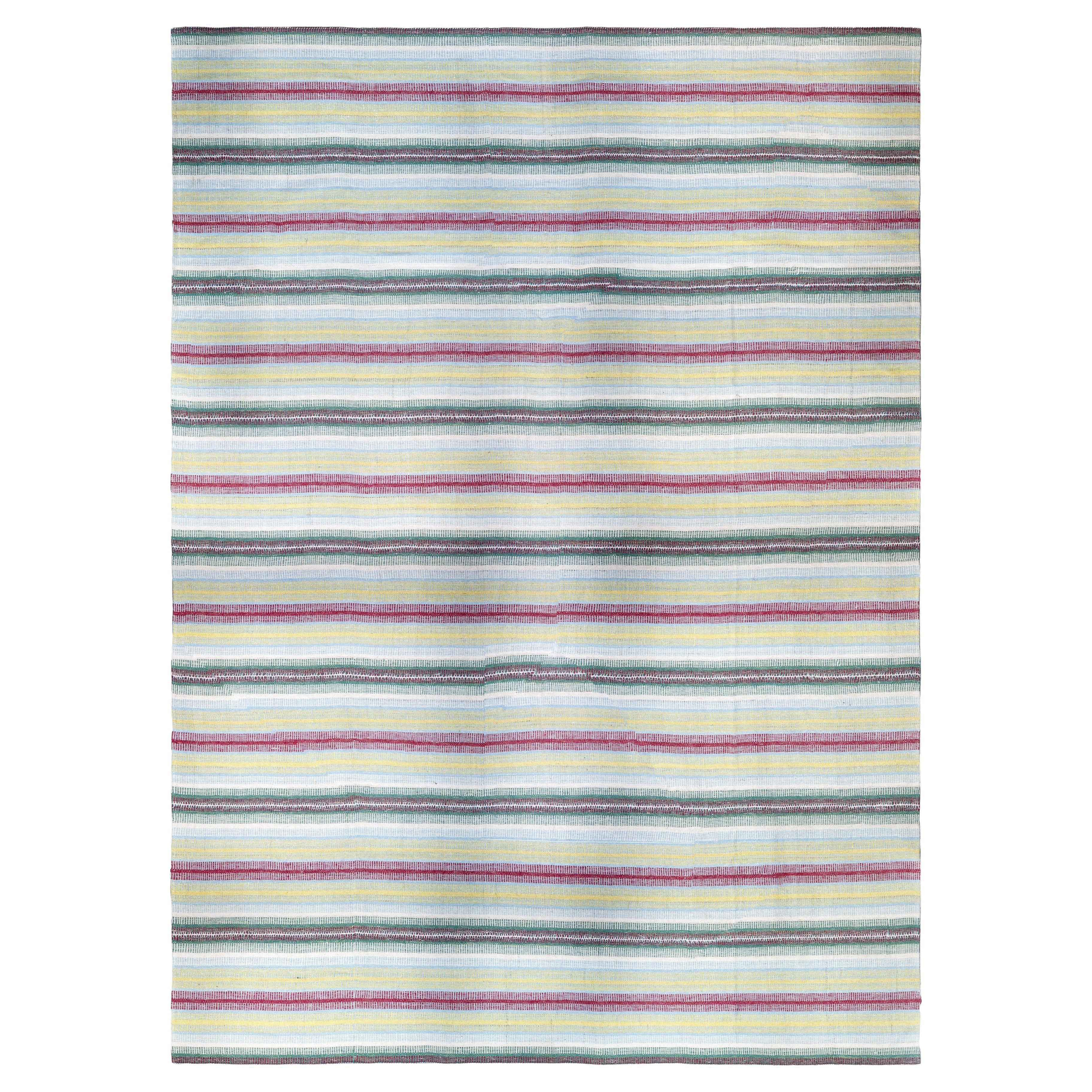 Tappeto a righe - Tessuto a mano - Blu Giallo Rosso